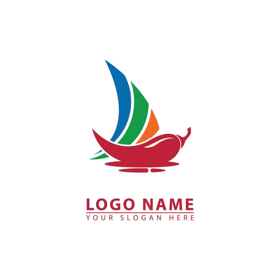 cruise ship and chili vector logo icon.