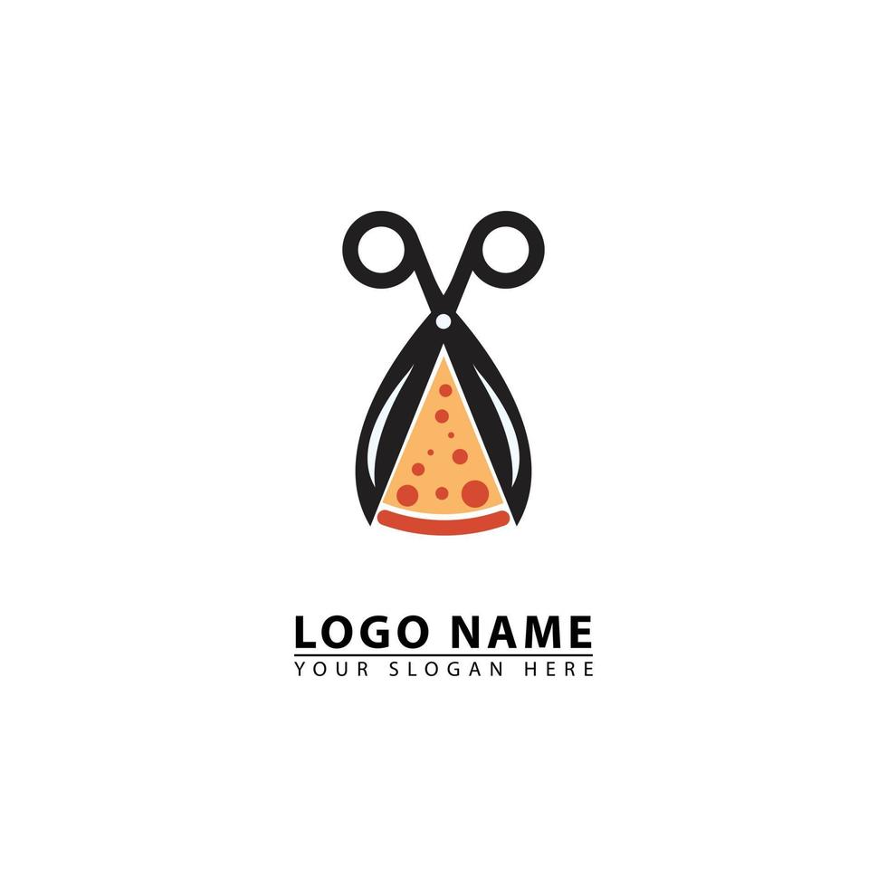 Pizza y tijeras vector logo icono.