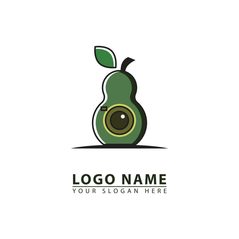 combination of avocado and eye camera vector logo icon.