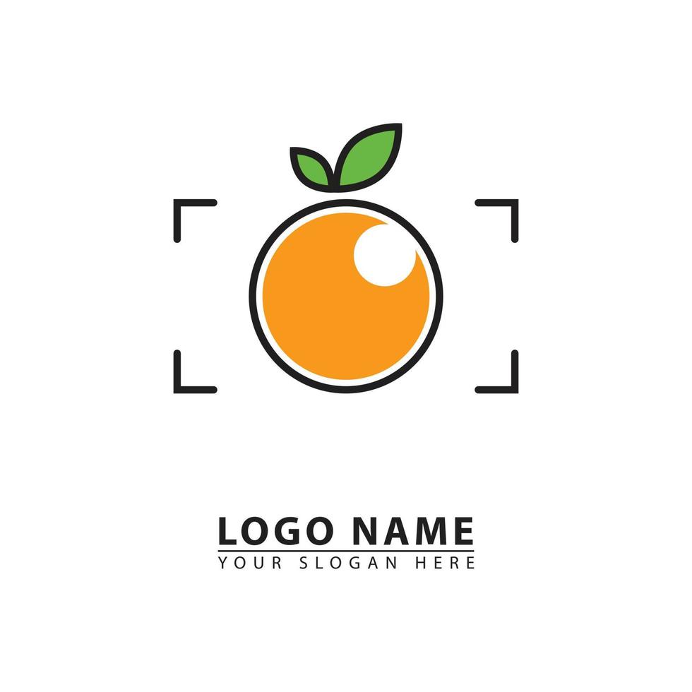 cámara y naranja amarillo vector logo icono.