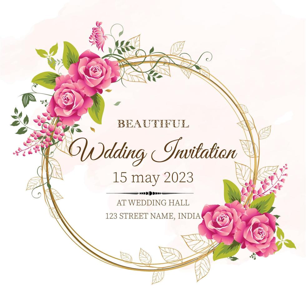 vector wedding invitation card with pink flower with  watercolor background.