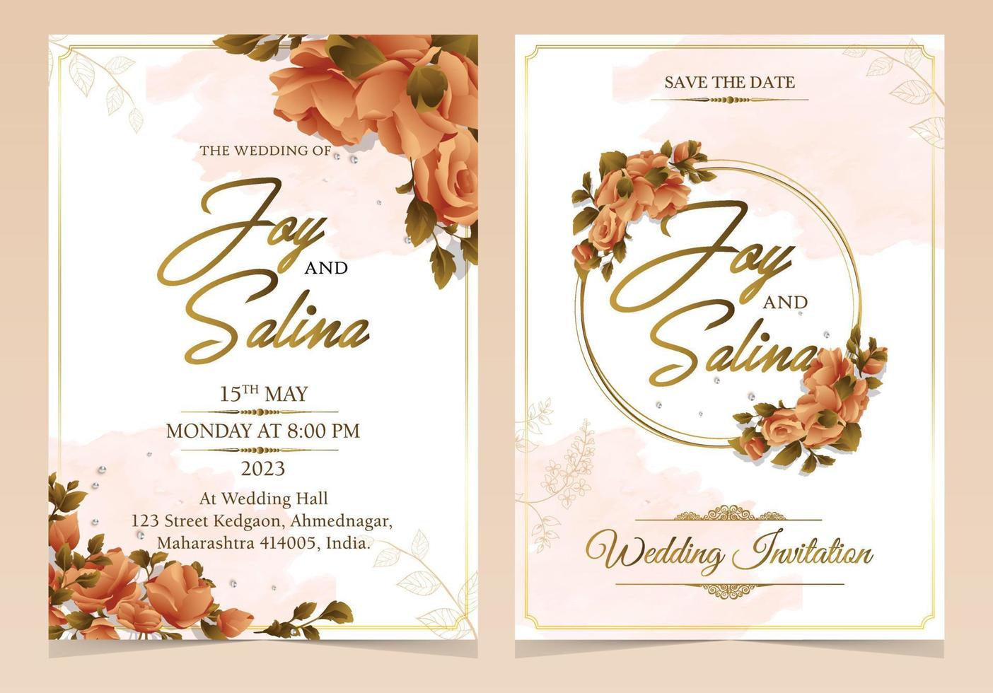 beautiful floral wreath wedding invitation card template vector