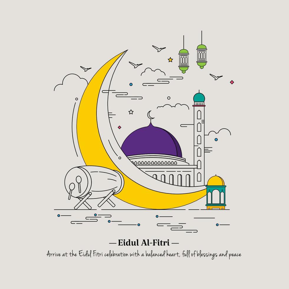 Eidul Fitri Line Art Style vector