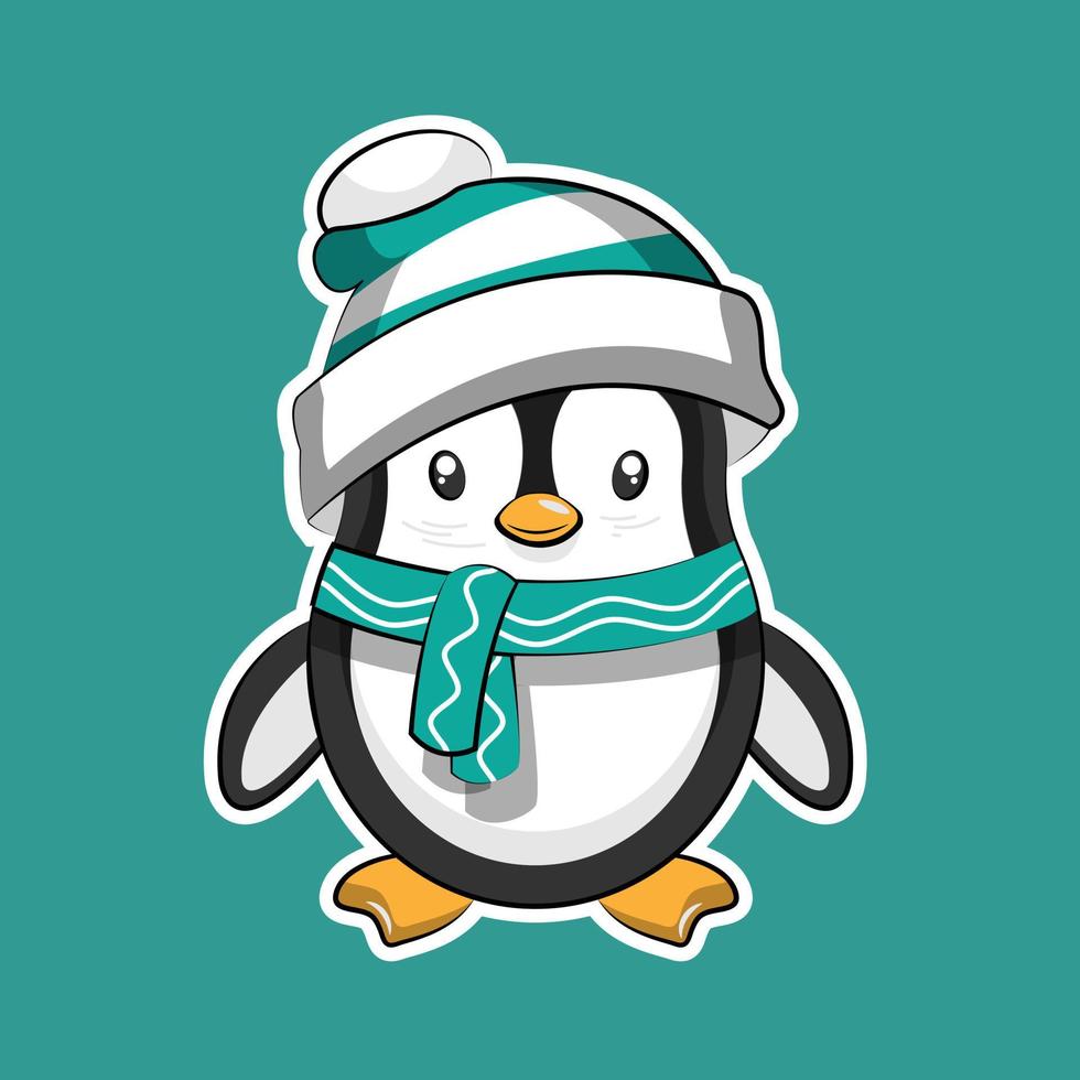 Cute Winter Penguin wearing snowcap and scarf vector