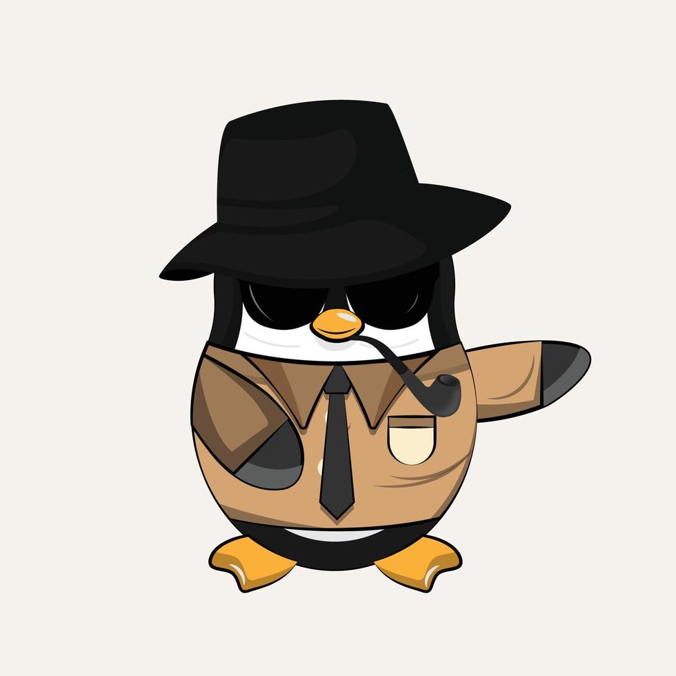 detective pingüino en trajes con gorra, tubería y lentes vector