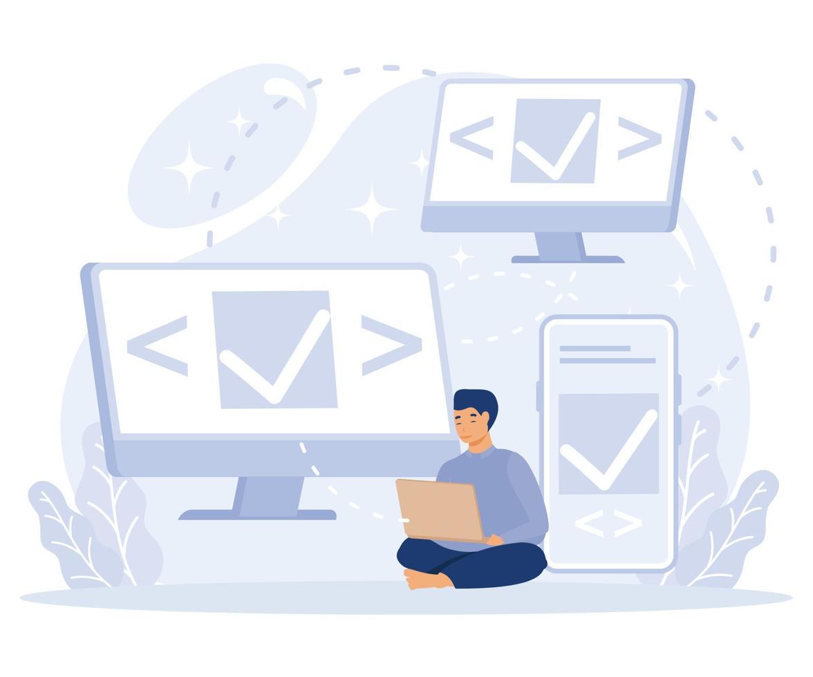 Remote developers concept.  E-commerce development, cross-platform. flat vector modern illustration