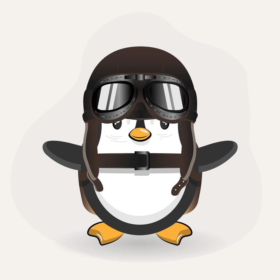 linda pingüino vistiendo paracaídas bolso y aviación casco vector