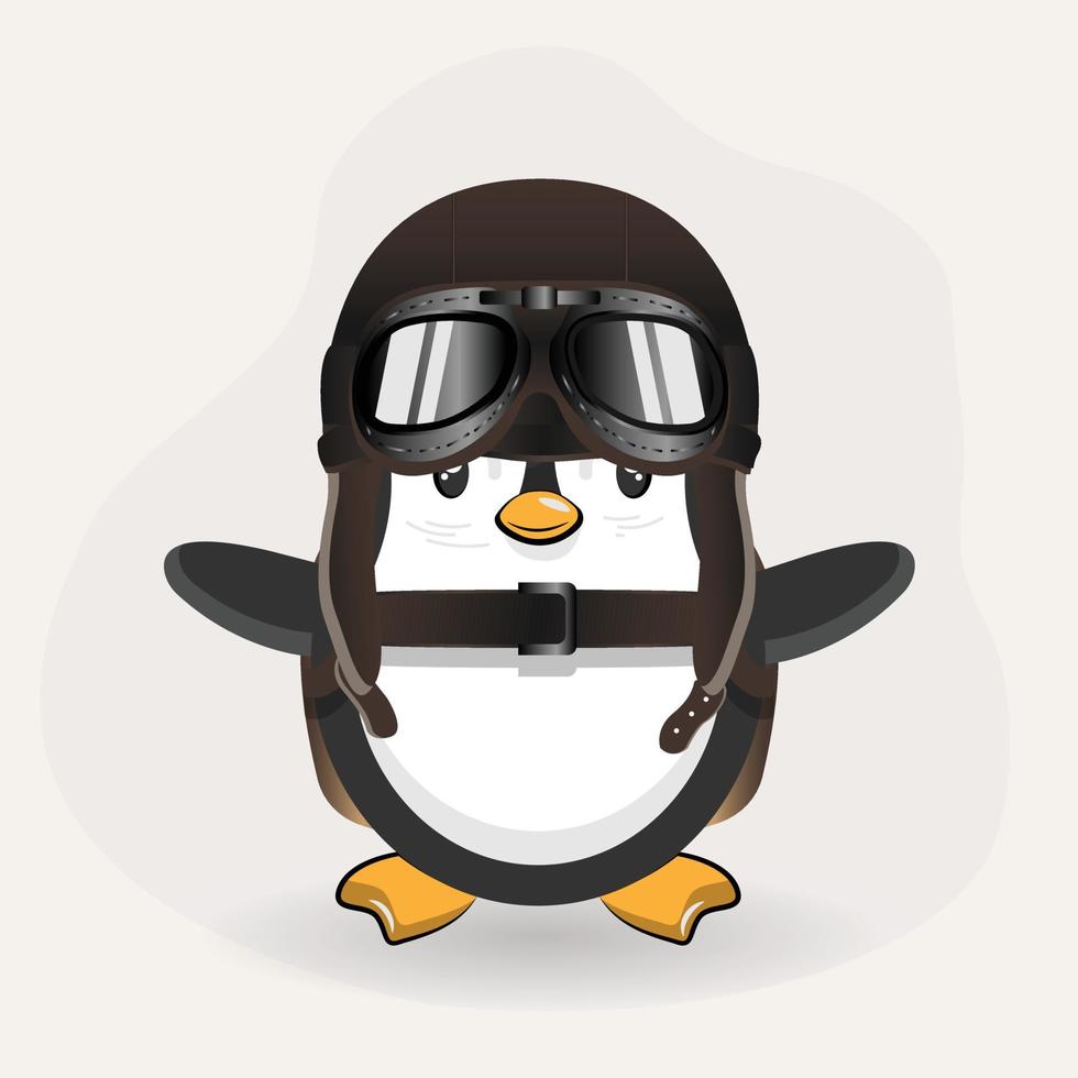 Cute Penguin Wearing Parachute Bag and Aviation Helmet vector