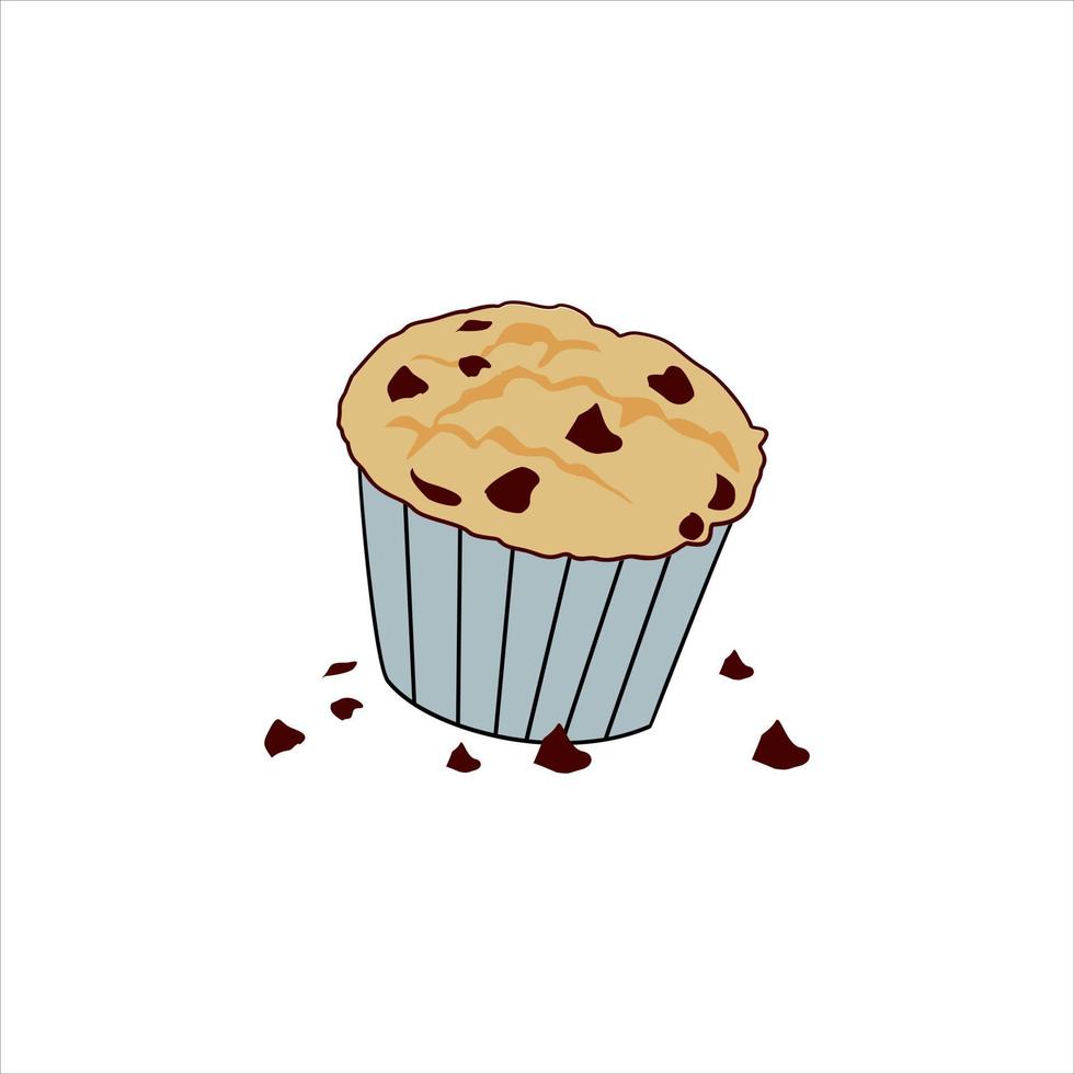 Muffin cake chocolate chips cartoon illustration vector