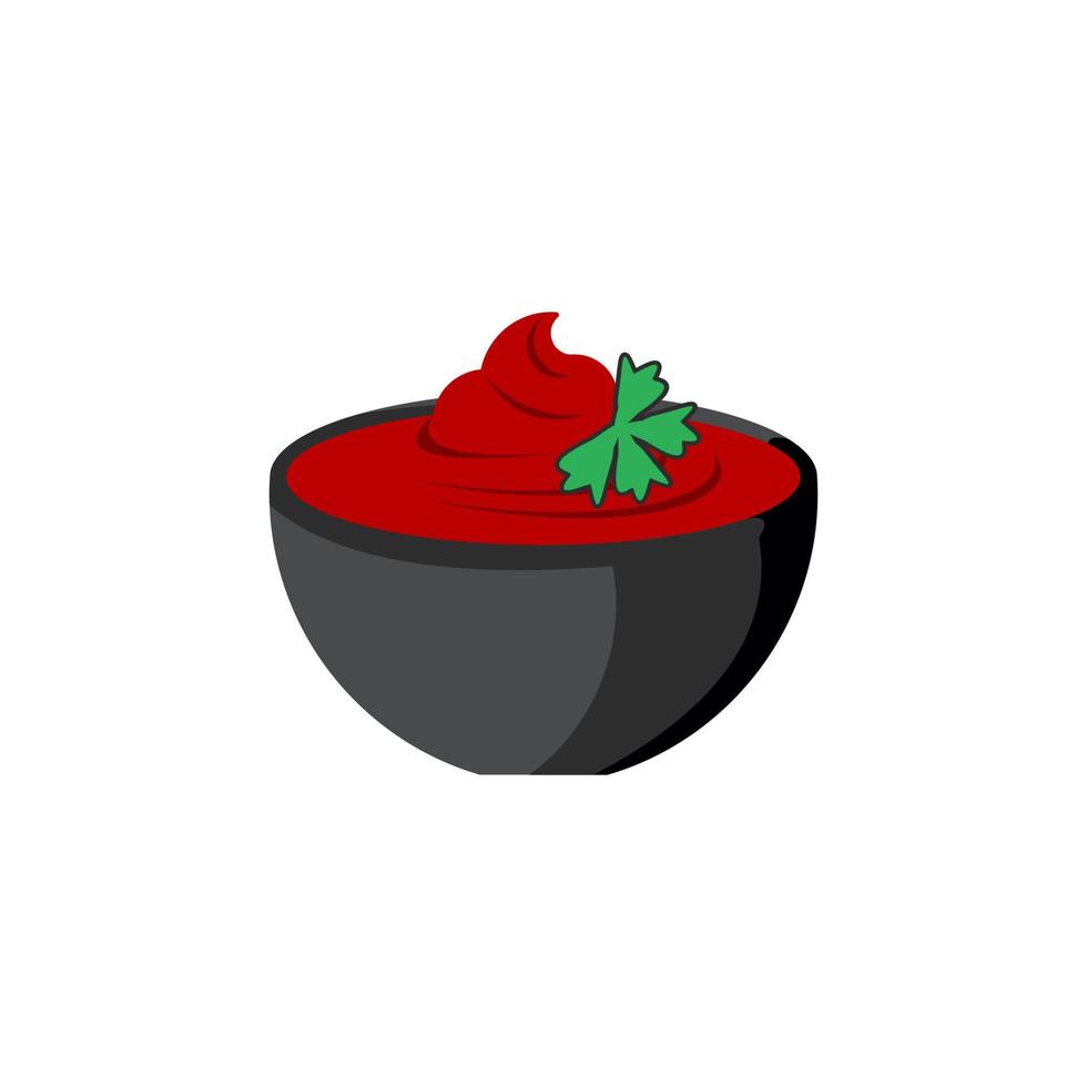 tomate salsa inmersión cuenco plano ilustración vector