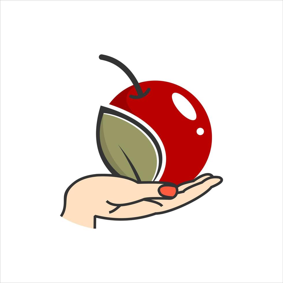 fresh red apple fruit over hand illustration vector