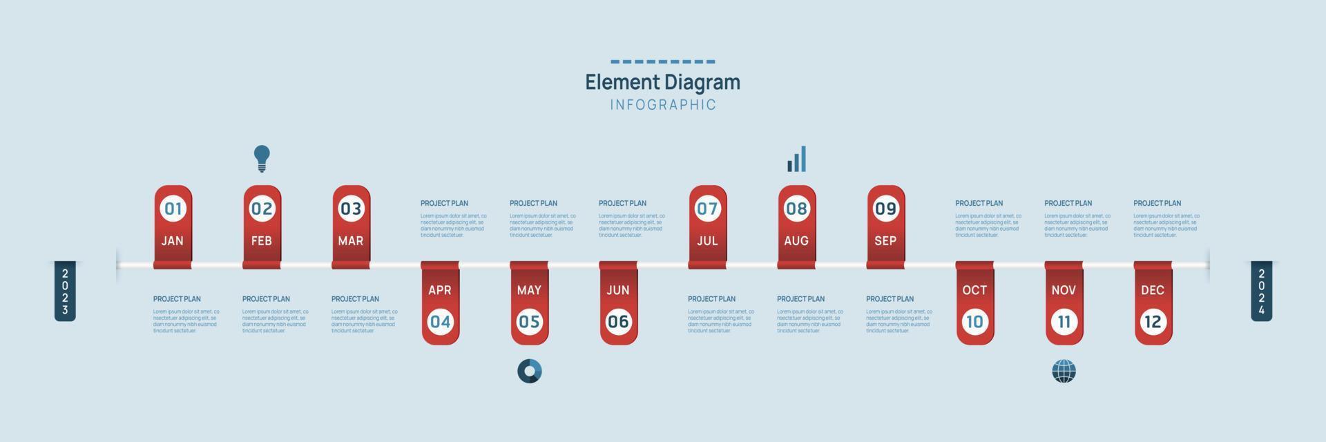 infografía modelo para negocio. 12 meses moderno cronograma elemento diagrama calendario, 4 4 trimestre pasos hito presentación vector infografía.