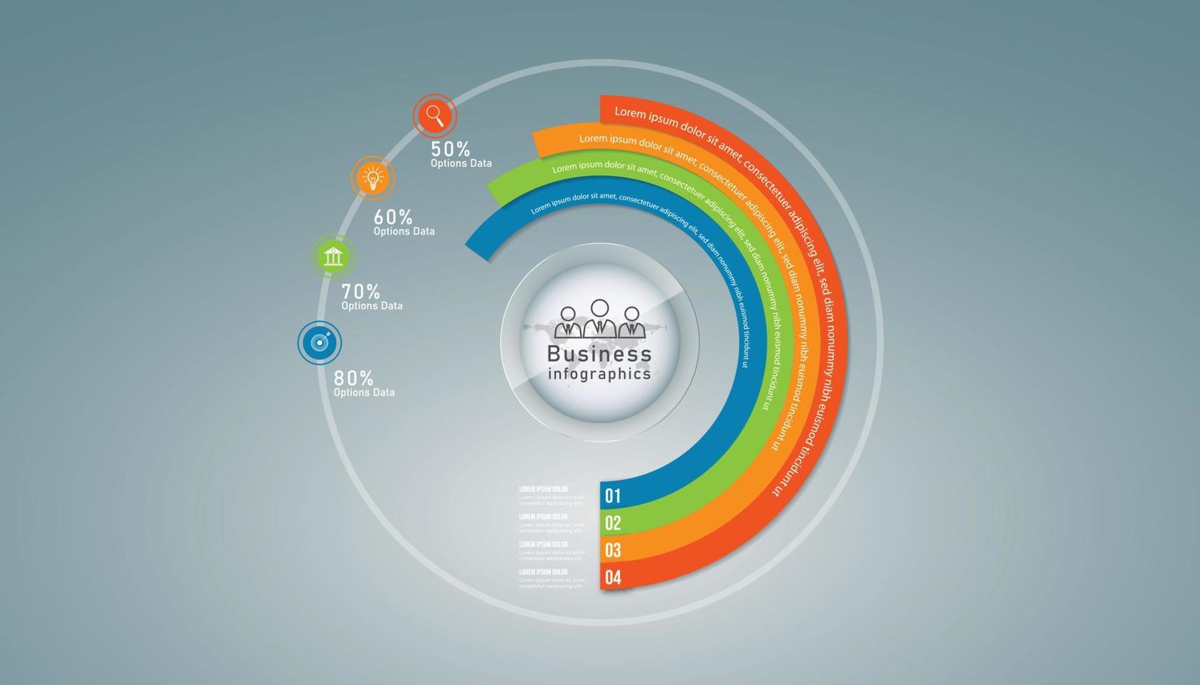 Business infographic circle shape four option, process or step for presentation. Can be used for presentations, workflow layout, banners and web design. Business concept with 4 options, steps, parts. vector