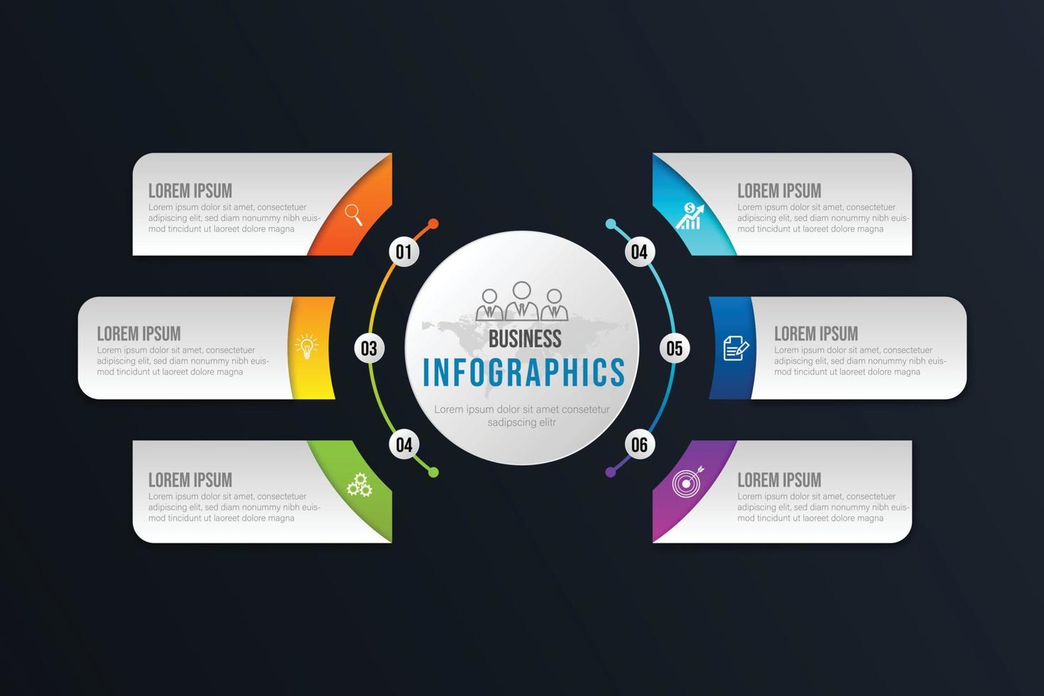 Business infographic circle shape six option, process or step for presentation. Can be used for presentations, workflow layout, banners and web design. Business concept with 6 options, steps, parts. vector