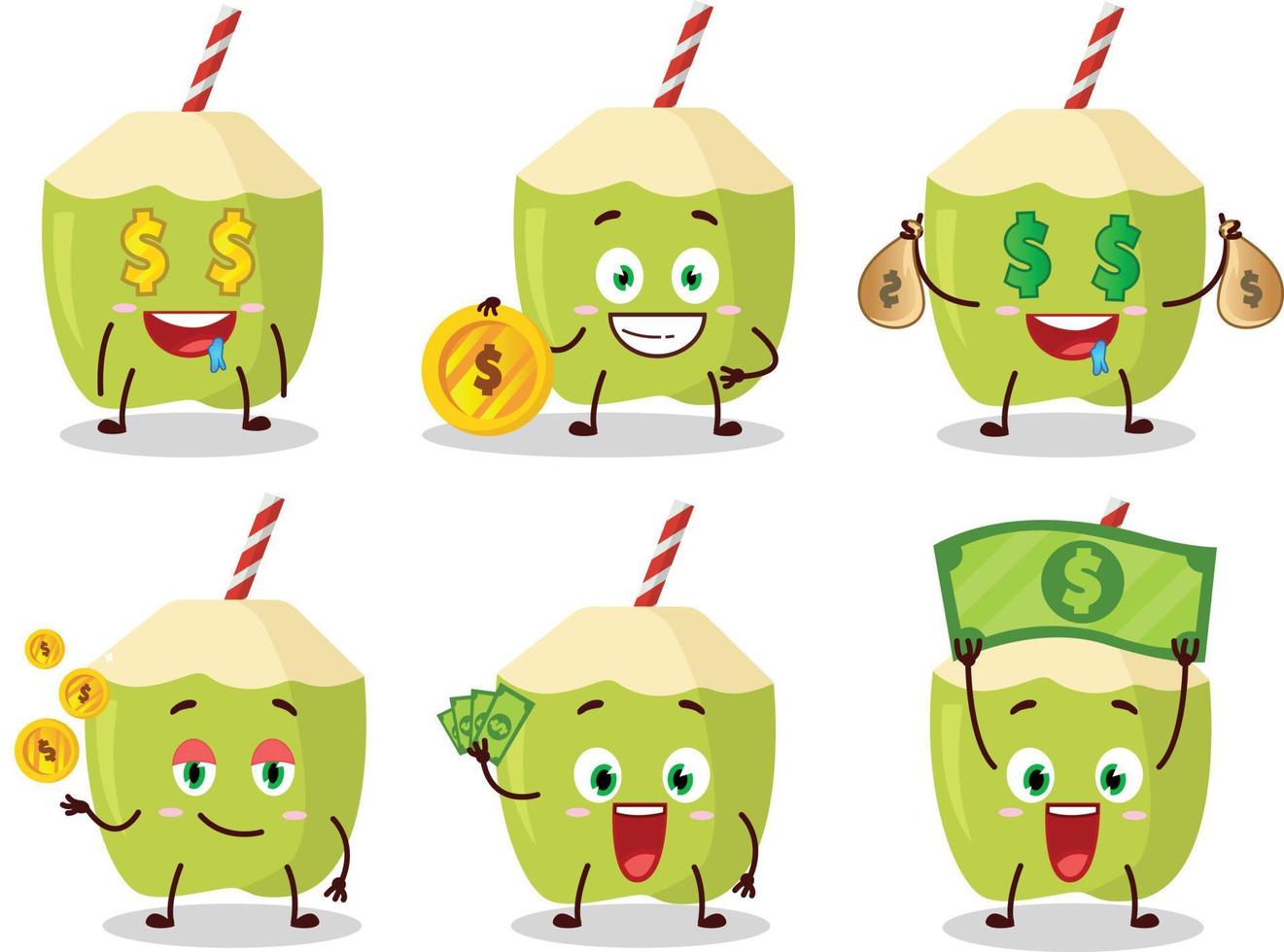 verde Coco dibujos animados personaje con linda emoticon traer dinero vector