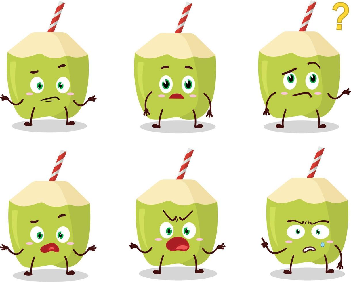 Cartoon character of green coconut with various circus shows vector