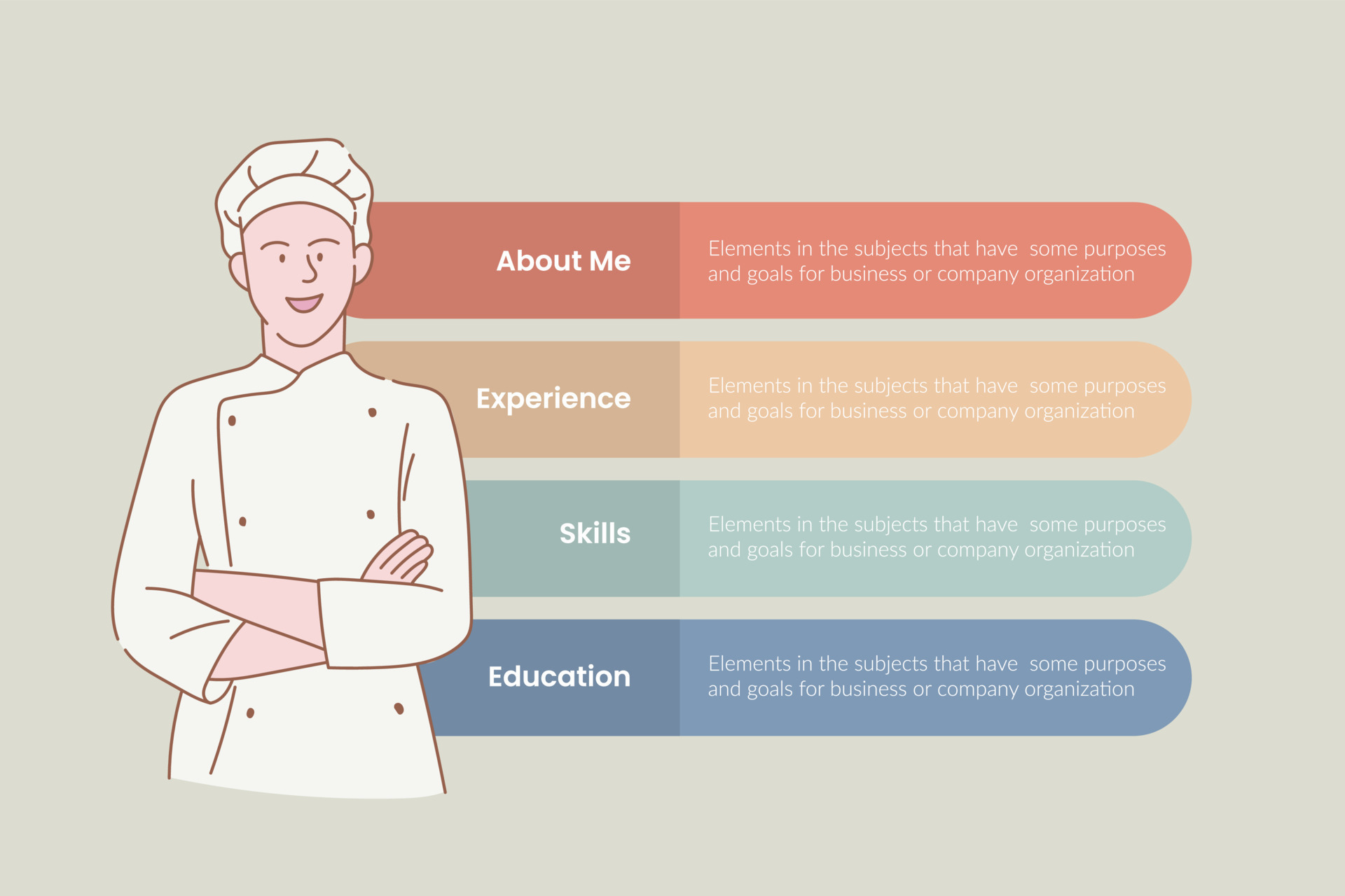 chef infographic with 4 point stages sequence with vertical layout and