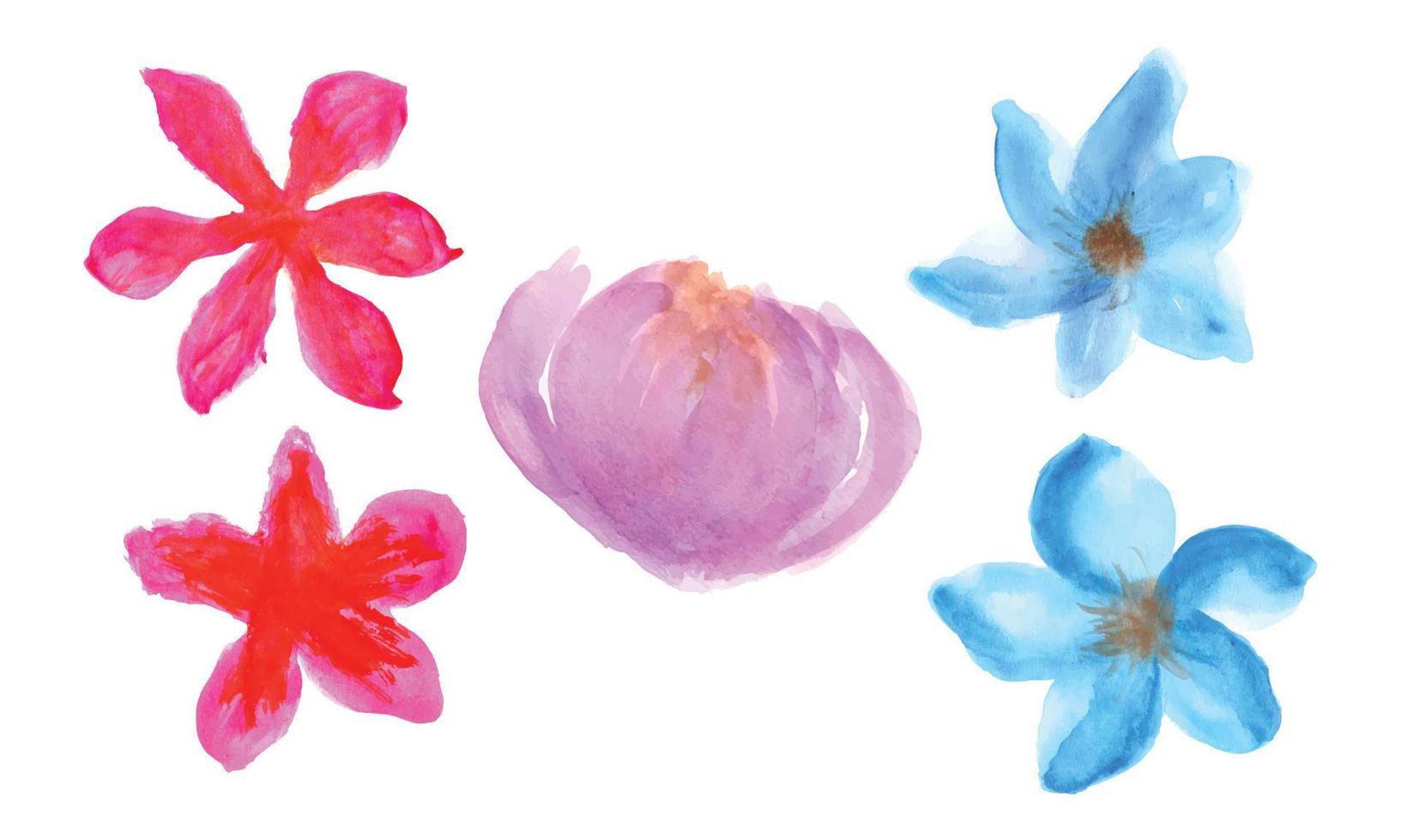 Pink and blue flowers. Set of watercolor floral designs. Colorful wild floral collection with watercolor vector