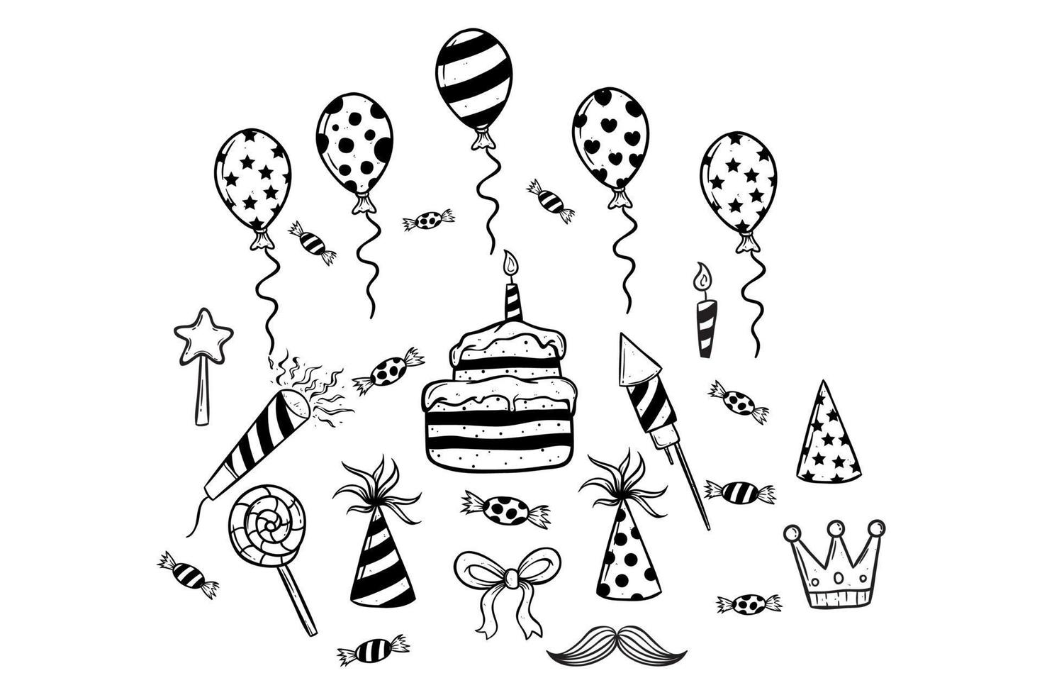 doodle birthday icons or elements collection on white background vector