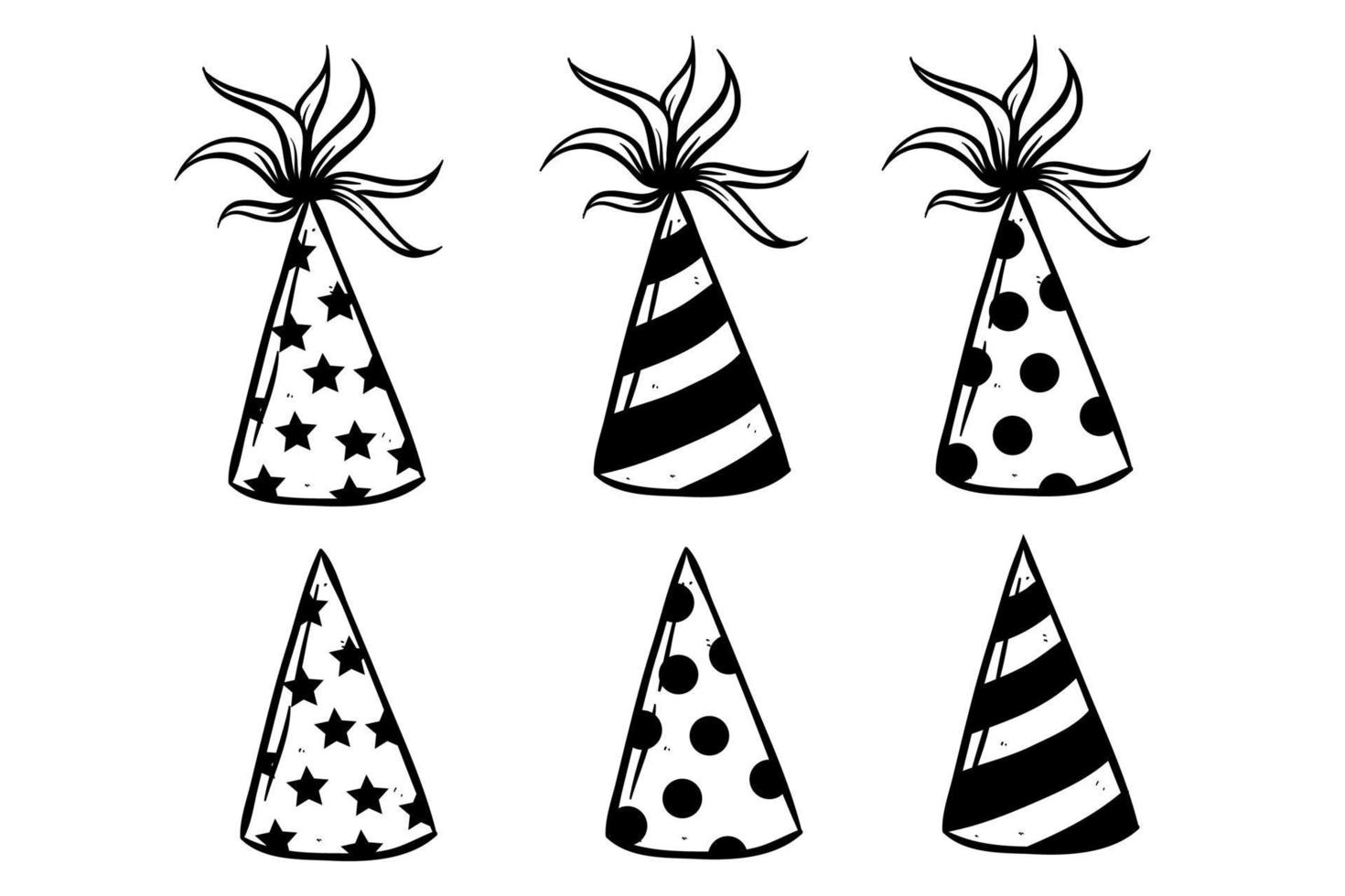 birthday hat cone collection with hand drawing style vector