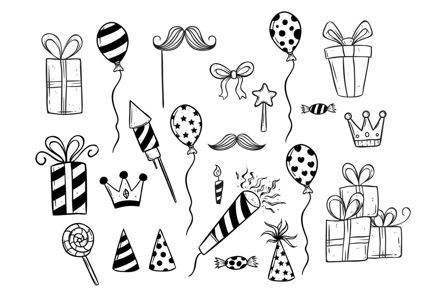 doodle birthday icons or elements collection on white background vector