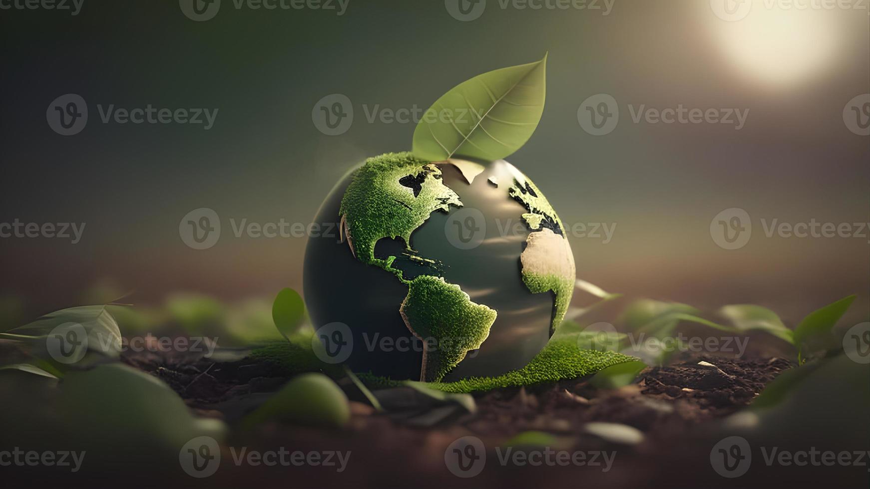 The Enchanting Beauty of a Green Glass Globe with Green Leaves Bathed in Morning Sunlight photo