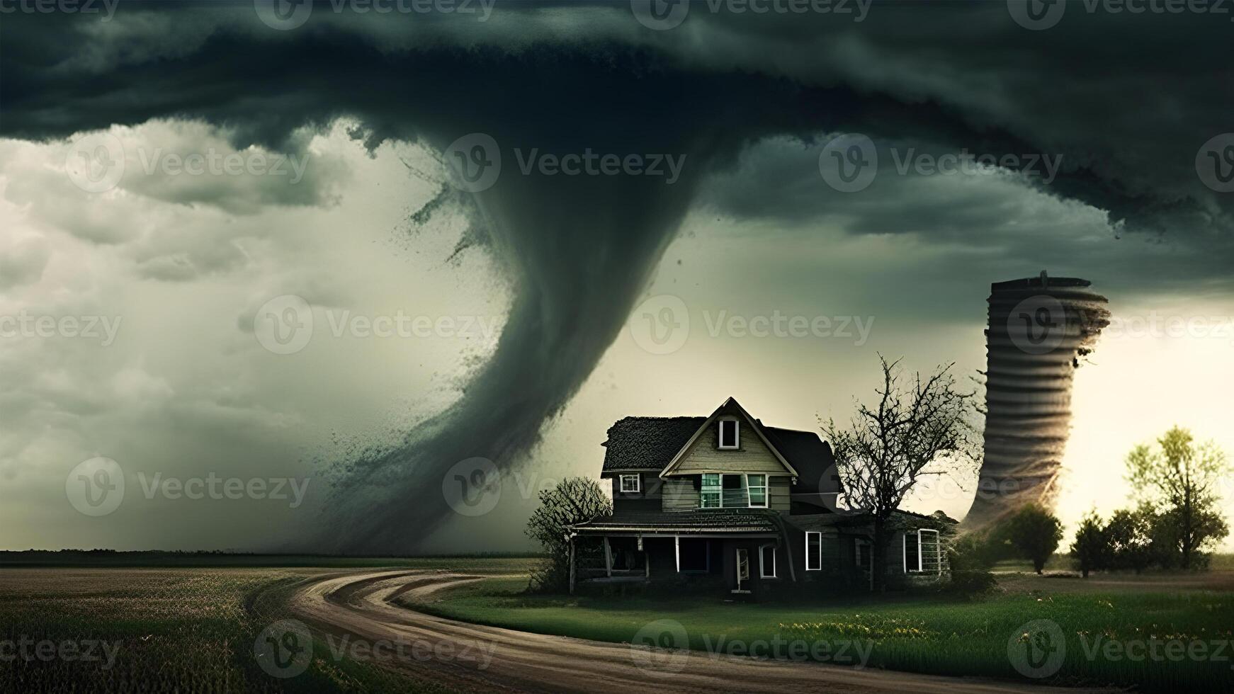Rampaging Tornado storm clouds over the city illustration design. . photo