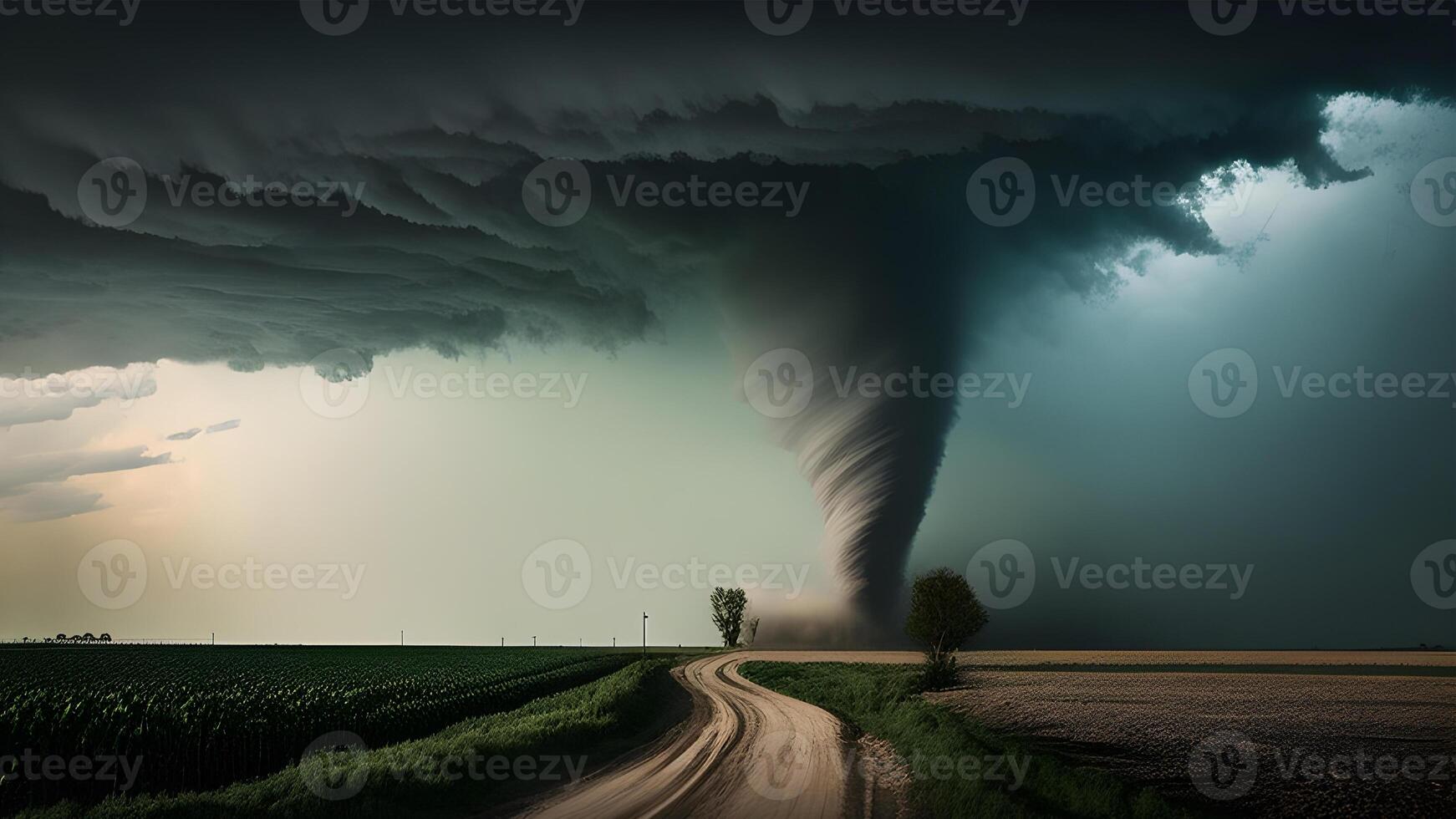 Rampaging Tornado storm clouds over the city illustration design. . photo