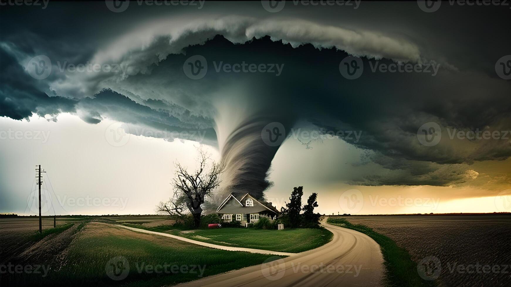 Rampaging Tornado storm clouds over the city illustration design. . photo