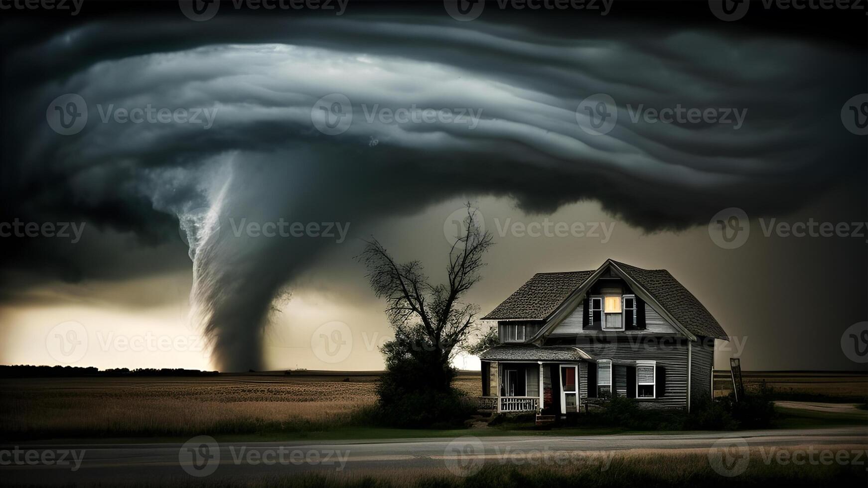 Rampaging Tornado storm clouds over the city illustration design. . photo