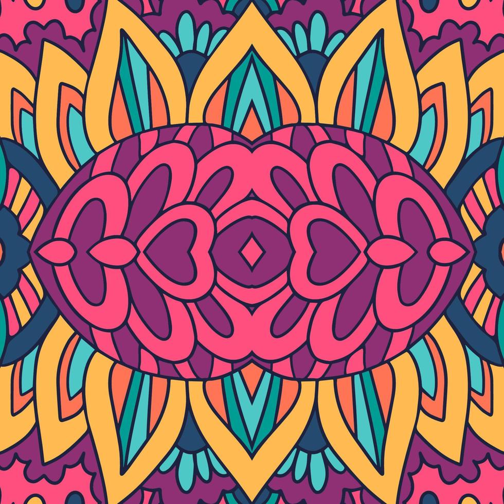 Abstract psychedelic seamless pattern vector. Colorful doodle art mandala style design. vector