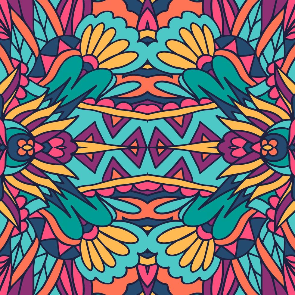 Abstract psychedelic seamless pattern vector. Colorful doodle art mandala style design. vector