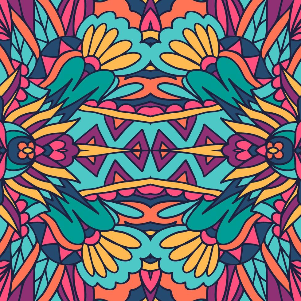 Abstract psychedelic seamless pattern vector. Colorful doodle art mandala style design. vector