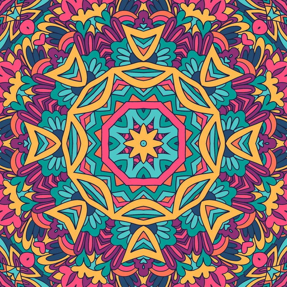 Ethnic tribal geometric playful pattern for fabric. Mexican colorful psychedelic design. vector