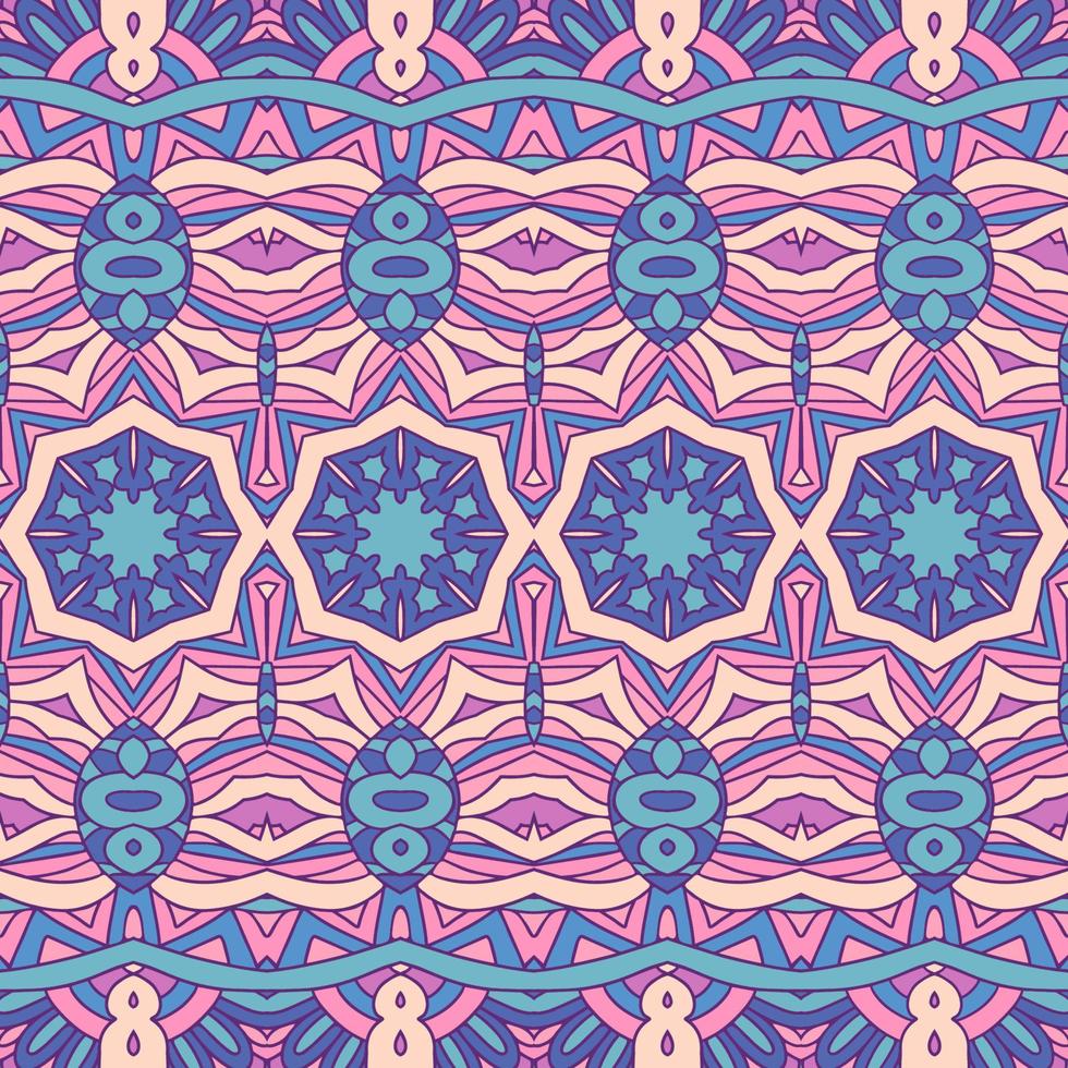 Ethnic tribal geometric playful pattern for fabric. Mexican colorful psychedelic design. vector