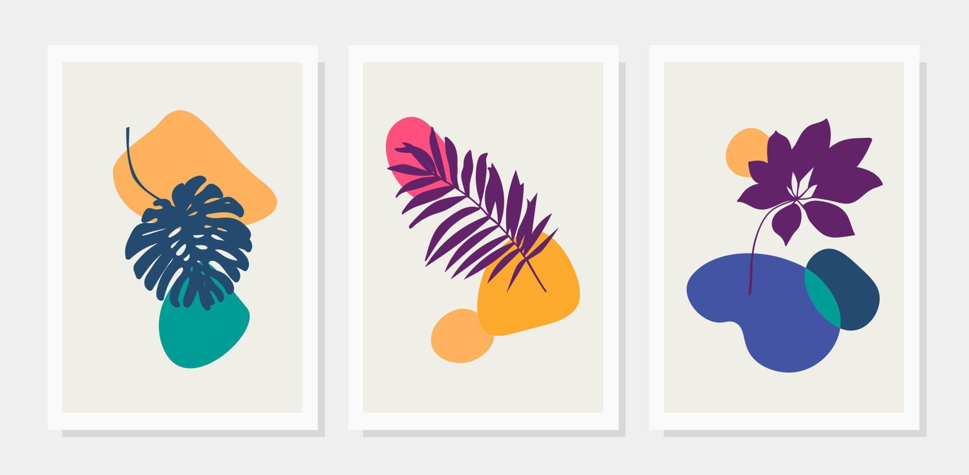 Trendy set of abstract square art posters with floral and geometric shapes vector