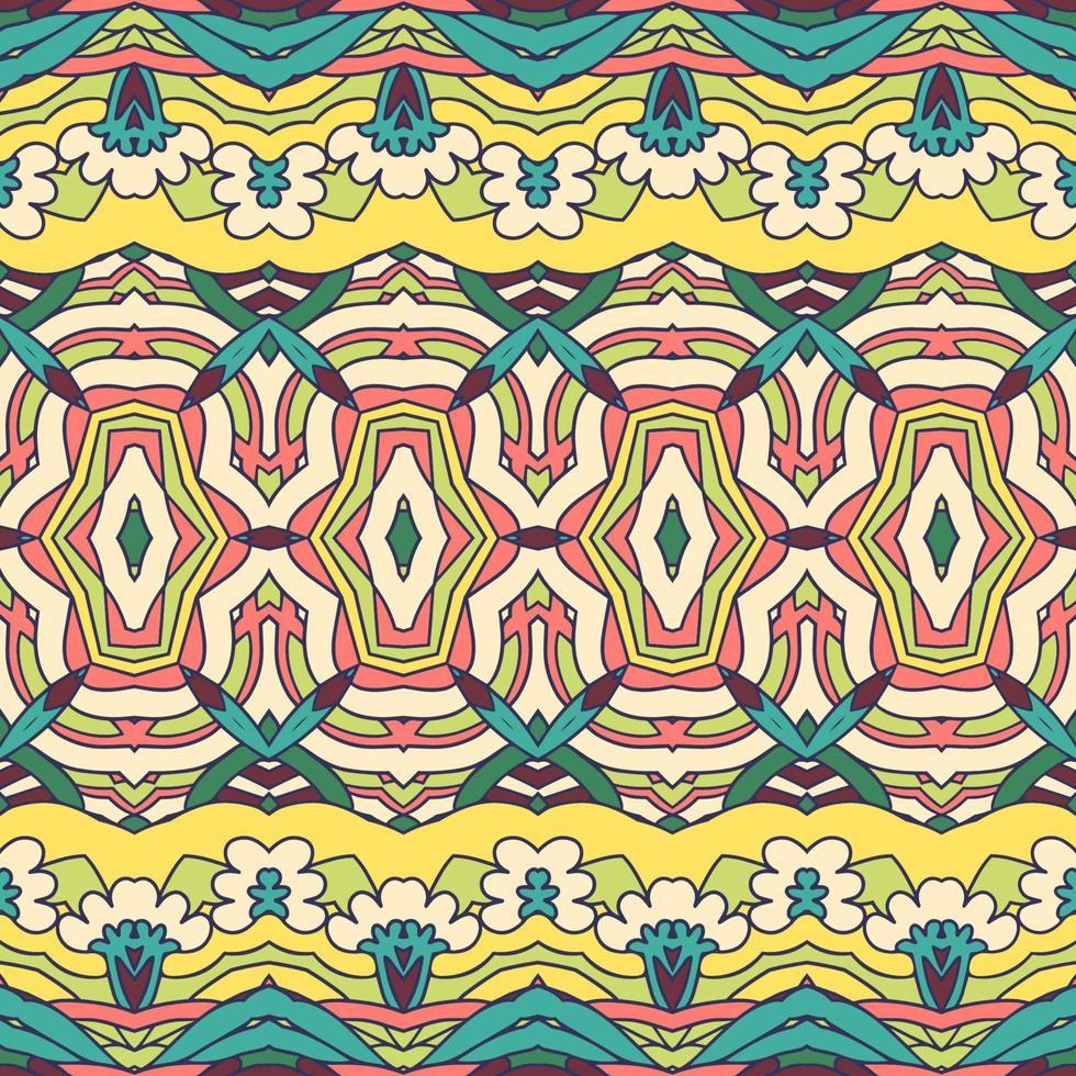 Ethnic tribal geometric playful pattern for fabric. Mexican colorful psychedelic design. vector