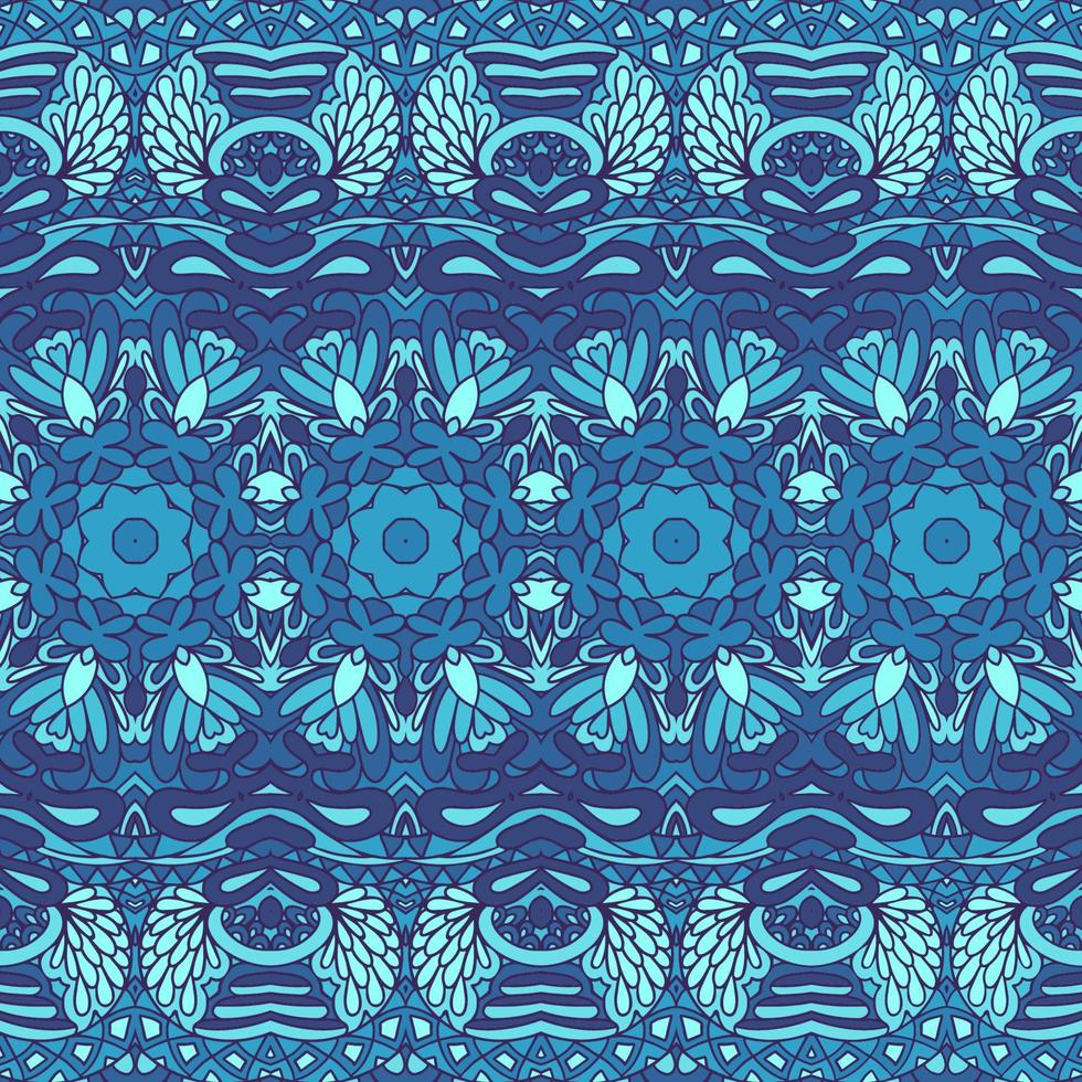 Blue seamless winter decor pattern vintage design. Wallpaper mandala art boho style. vector