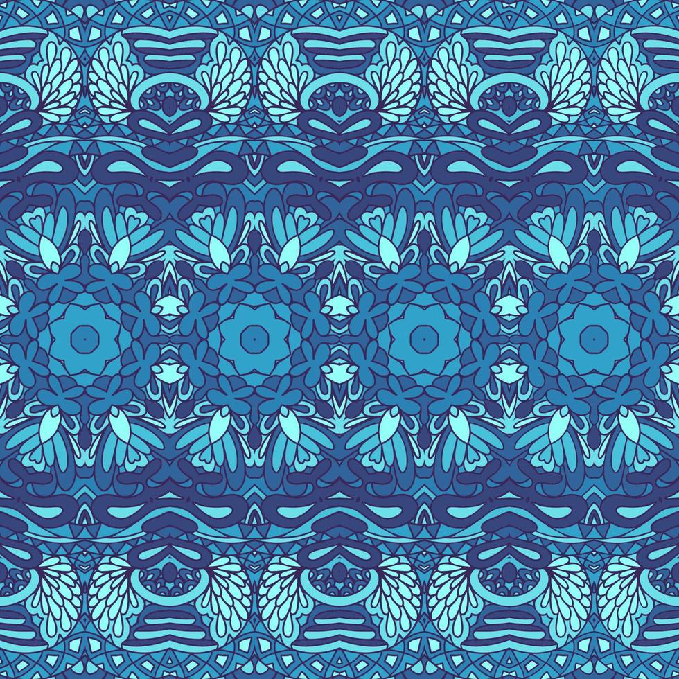 Blue seamless winter decor pattern vintage design. Wallpaper mandala art boho style. vector