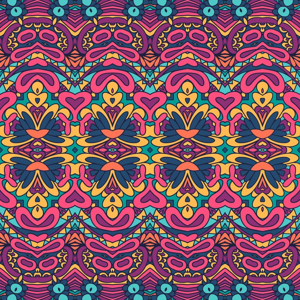 Ethnic tribal geometric playful pattern for fabric. Mexican colorful psychedelic design. vector
