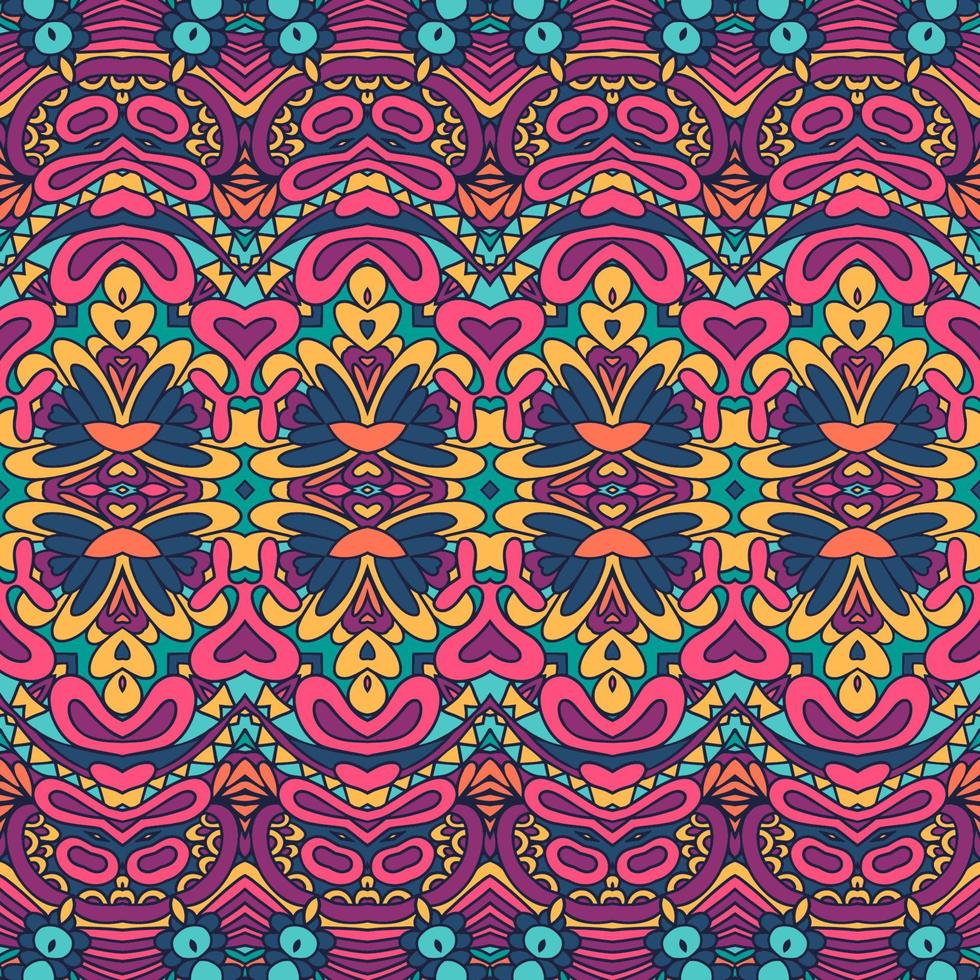 Ethnic tribal geometric playful pattern for fabric. Mexican colorful psychedelic design. vector