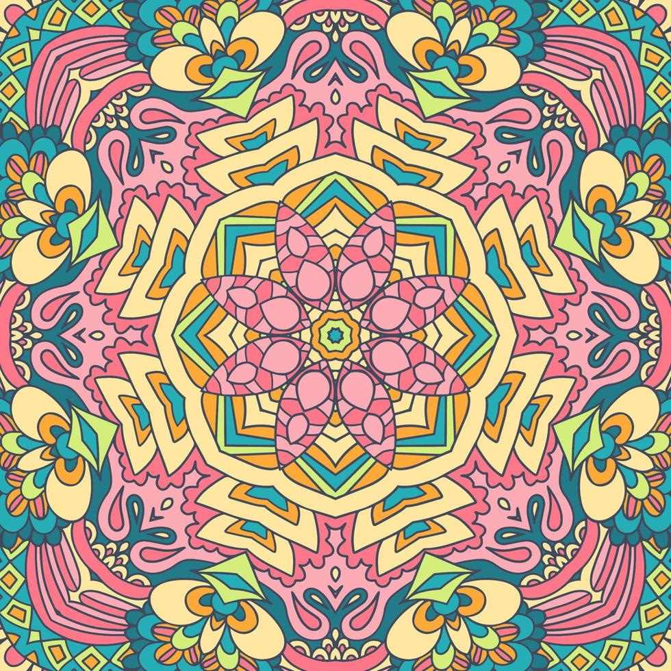 Ethnic tribal geometric playful pattern for fabric. Mexican colorful psychedelic design. vector