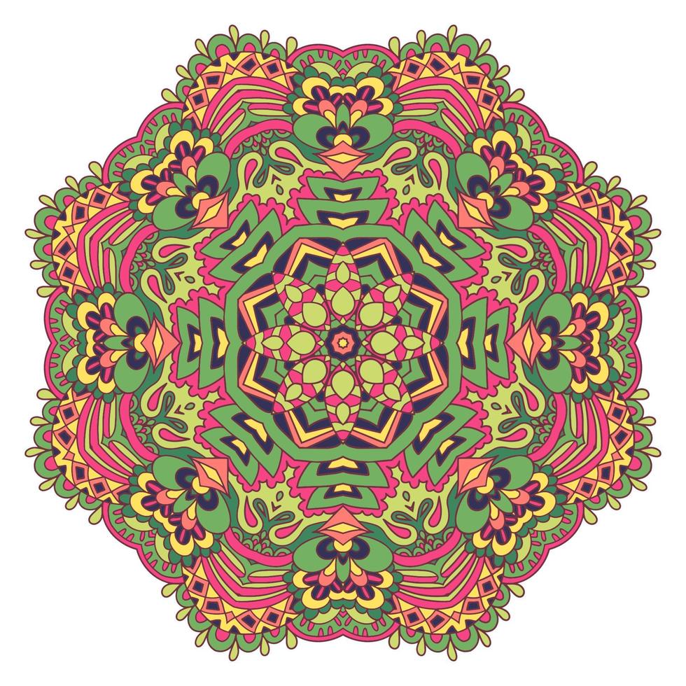 Vector hand drawn doodle mandala design. Ethnic summer doodle medallion with colorful ornament.