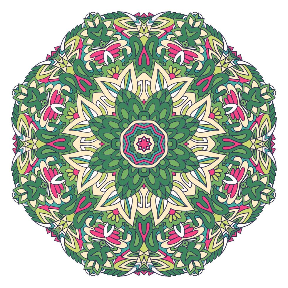 Vector hand drawn doodle mandala design. Ethnic summer doodle medallion with colorful ornament.