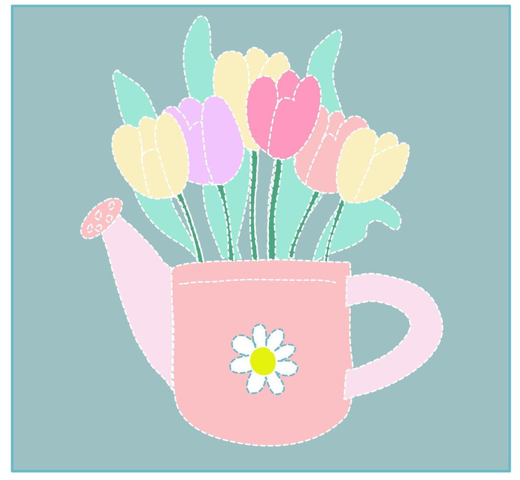 Spring tulip stitch embroidery art vector