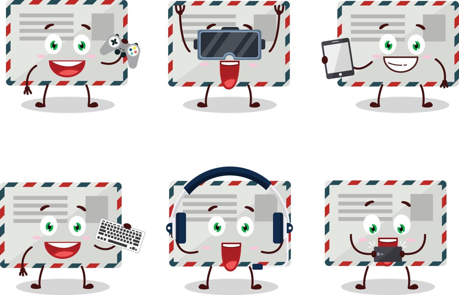 Envelope cartoon character are playing games with various cute emoticons vector