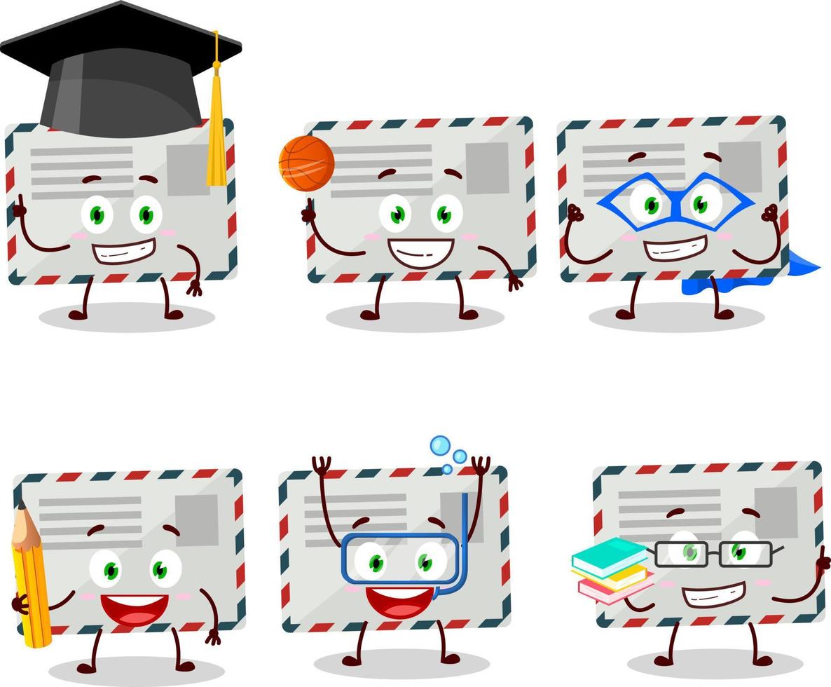 School student of envelope cartoon character with various expressions vector