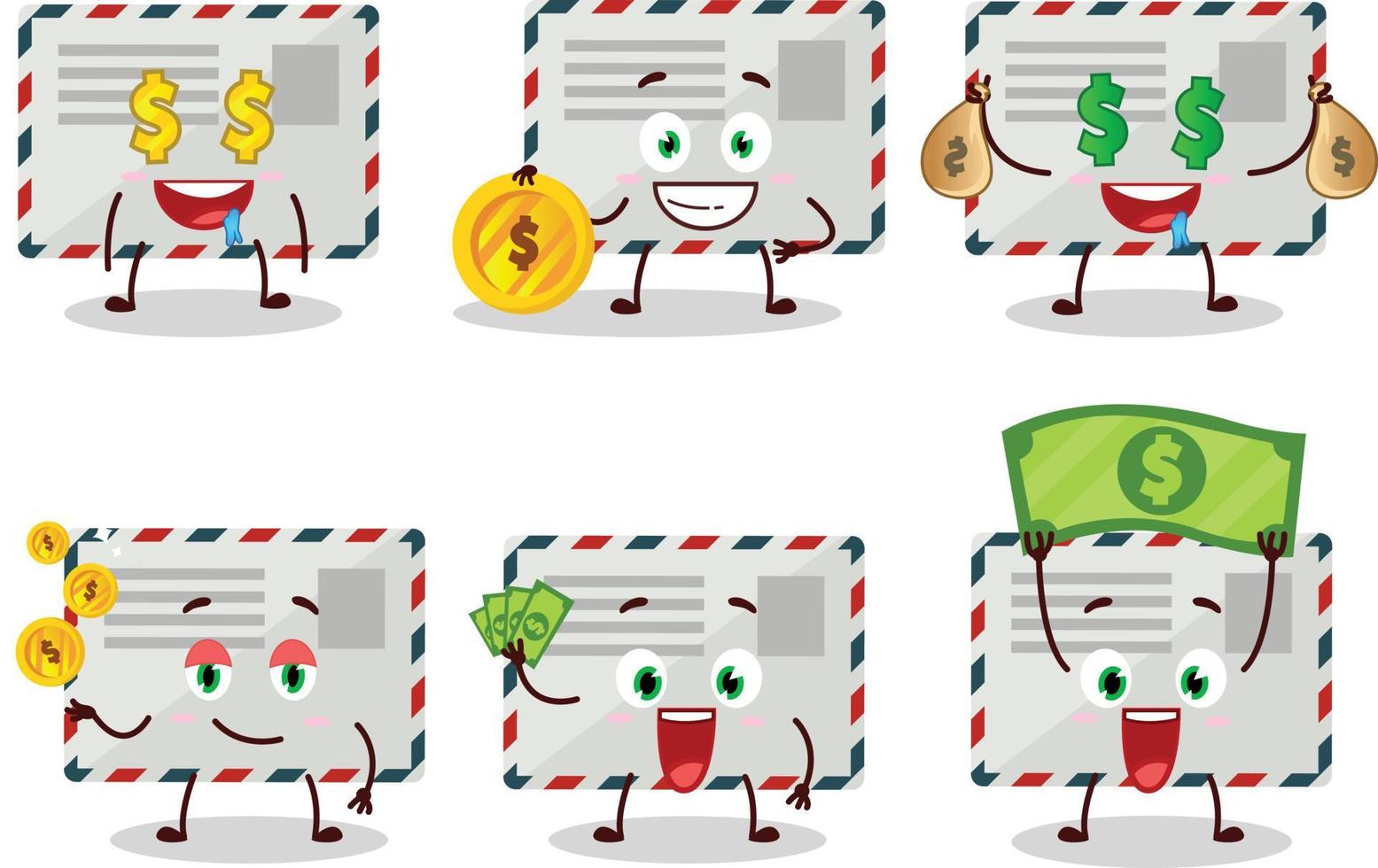 sobre dibujos animados personaje con linda emoticon traer dinero vector