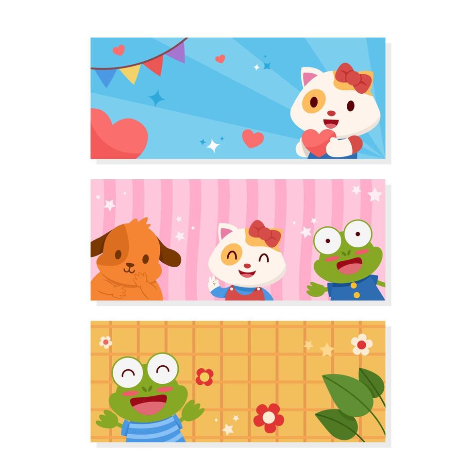 Three Cute Characters On Banner vector