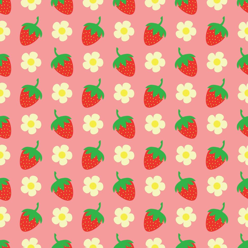 Summer pattern with strawberries on a pink background vector